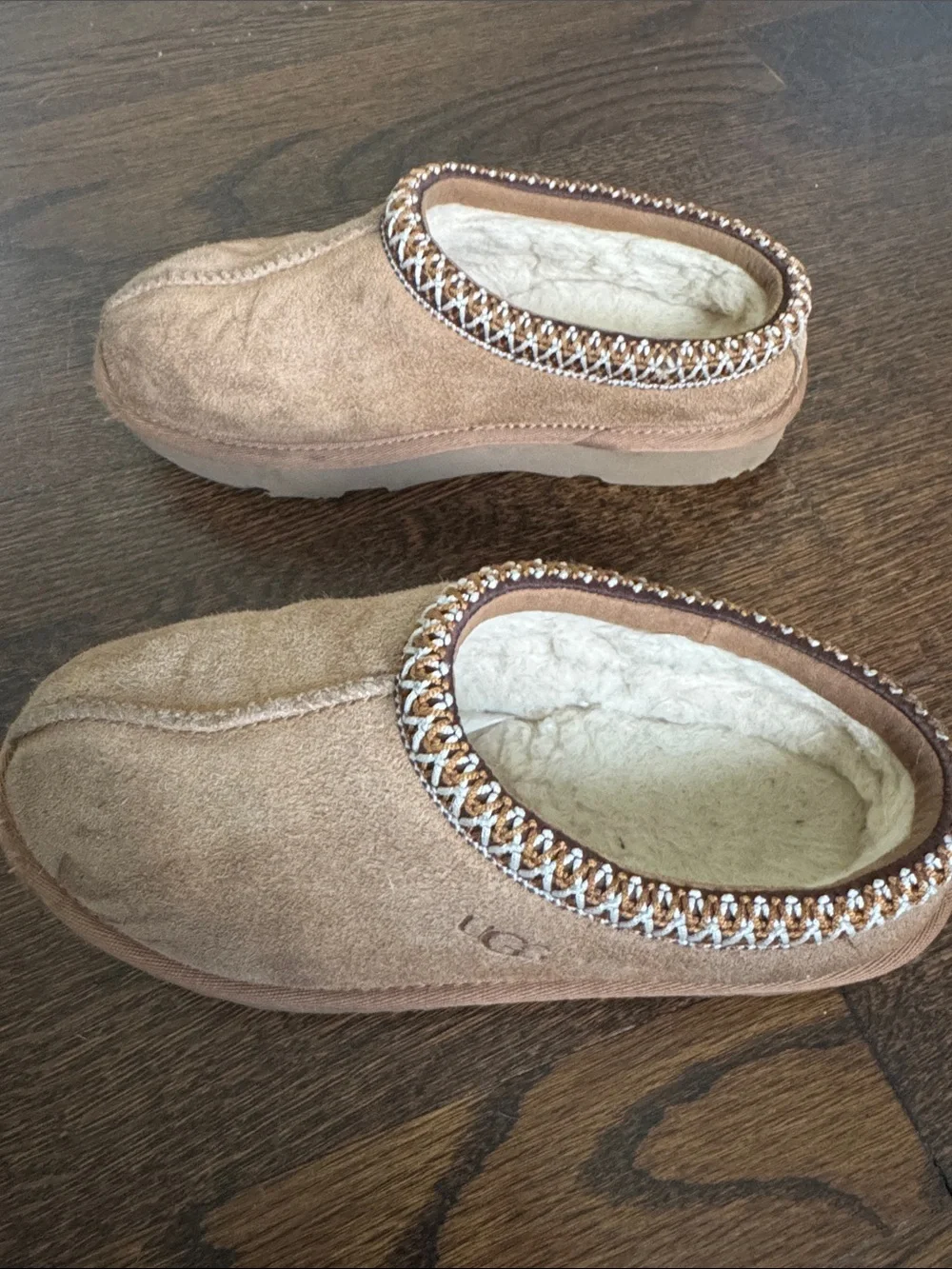 UGG Kids Moccasin Slippers in Chestnut Tan with Cream Trim